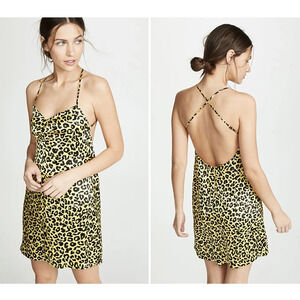 Michelle Mason Strappy Mini Dress Neon Yellow Leopard Print‎ Size 10